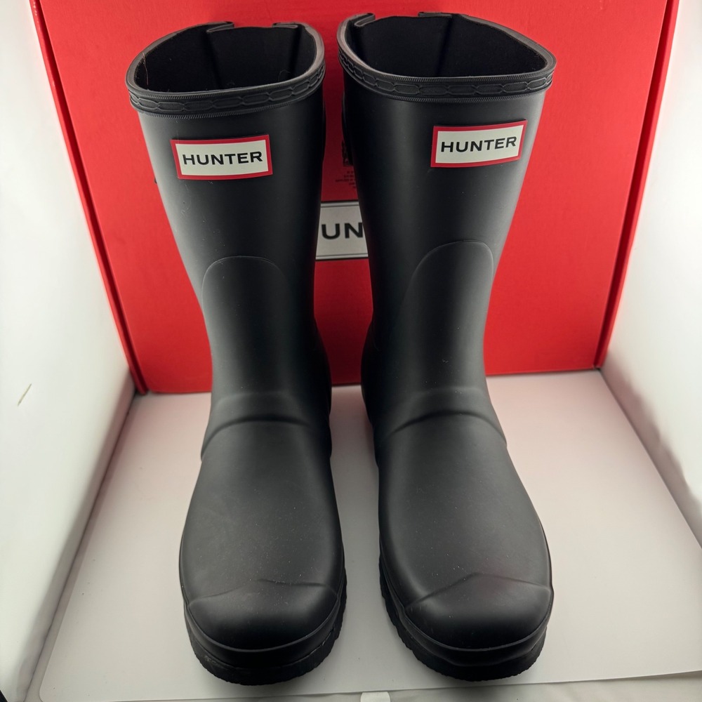 Hunter Original Short Back Adjustable Rain Boots Women 7 Black WFS1013RMA Matte